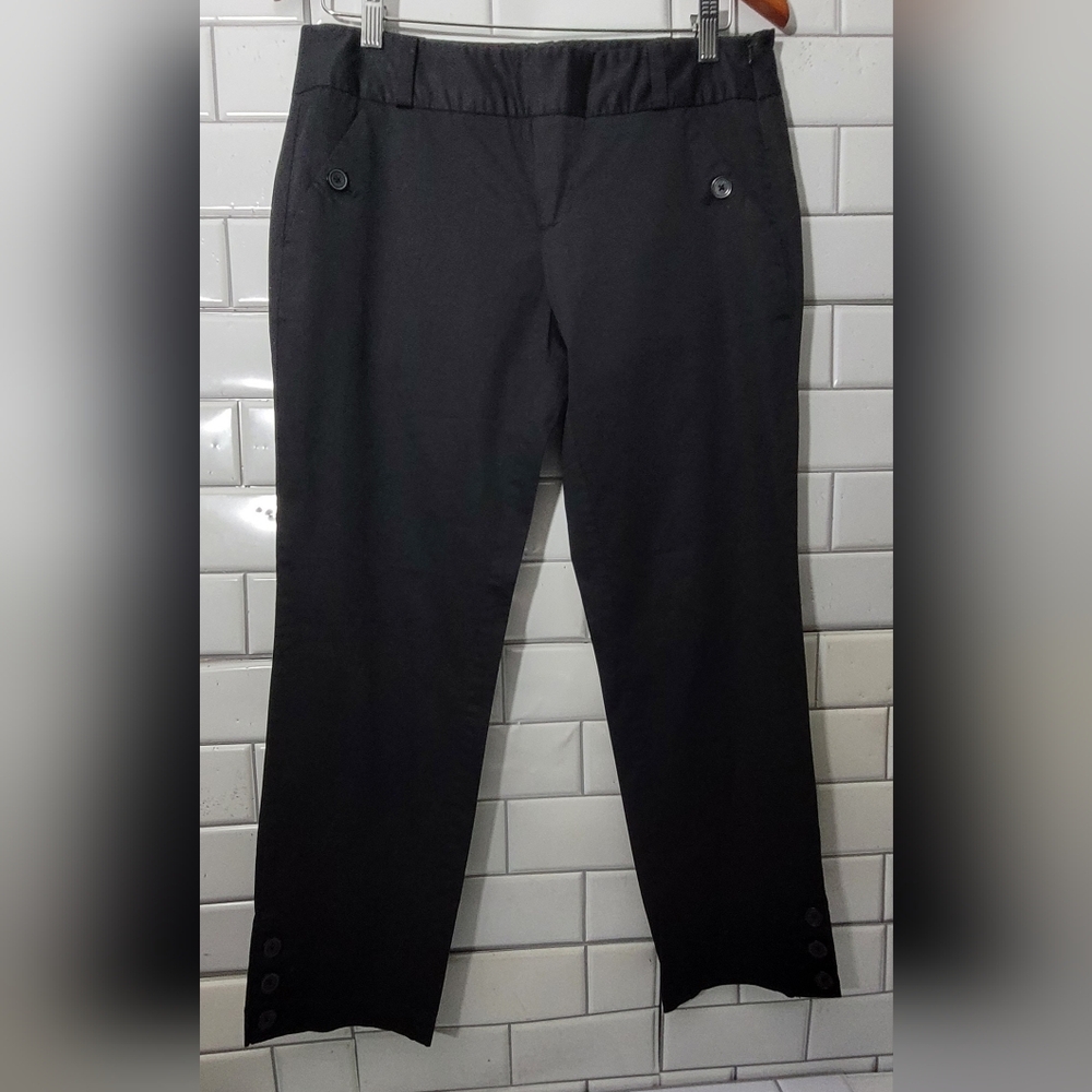 Cidra Ladies Black Cropped Pant Straight Leg Pockets Button Detail At Hem Side Z